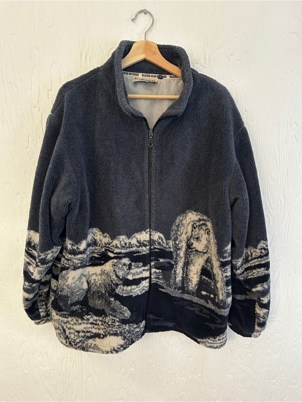 GLACIER GEAR Polar Bear Sherpa Fleece Jacket Large 90s Outdoor Granola Girl Zip